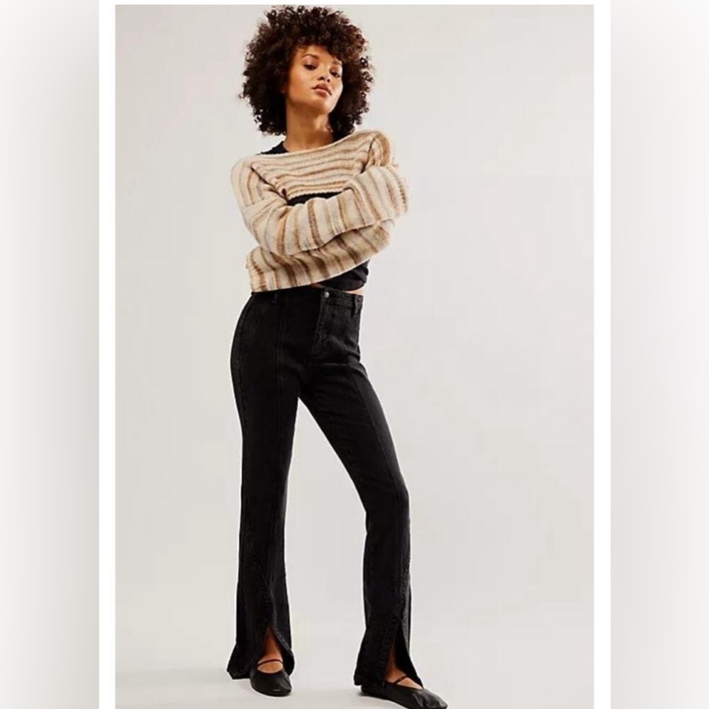 Free People We The Free Crvy Mona High Rise Flare Jeans Zipโ Fly Black Size 27